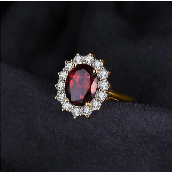 14K GOLD PLATED RED GARNET RING - Picture 3 of 4